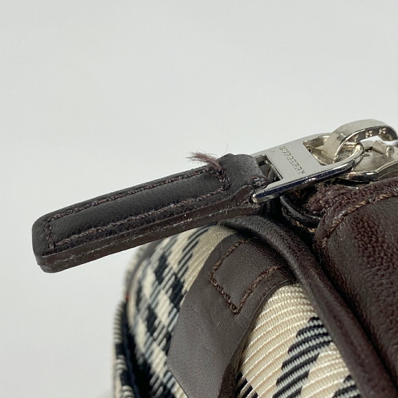 Burberry Plaid Logo Cylinder Handbag Beige Brown - Picture 4 of 6